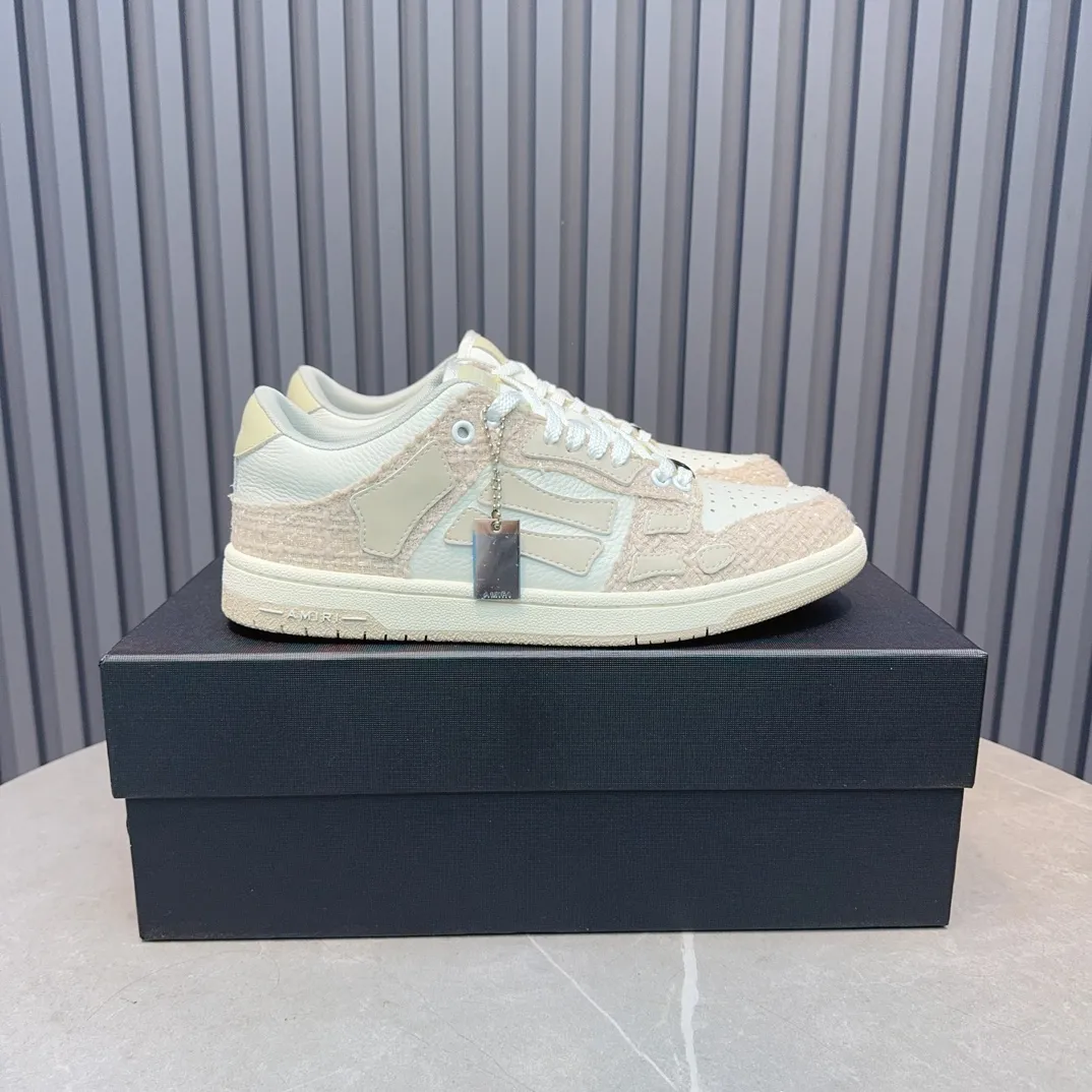 Men's men's shoes 💰600 AMIRI high street sneakers with bone sports shoes, toe layer cowhide upper, upper side bones, hand-stitched, good three-dimensional effect, customized metal LOGO, size 38-45 46